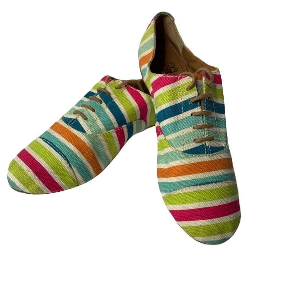 Gianni Bini Striped Fabric Lace Leather Sole Shoes Size 7.5